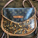 The Peacock Messenger - Vintage Monogram with Caramel Tooled Leather