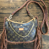 The Peacock - Vintage Monogram Hobo Crossbody/Tote with Fringe