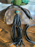 The Junco - Vintage Monogram in Black with Turquoise Crossbody Bag