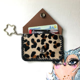 The Chickadee - Leopard Print Vintage Card Holder (Monogram Back/Flap)