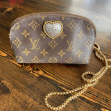 The Junco Crossbody Bag - Vintage Monogram with Heart in Gold