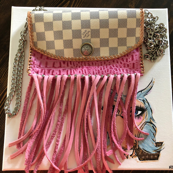 The Wren - Damier and Pink Vintage Wristlet/Crossbody/Clutch