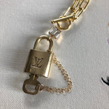 Key to My Heart Brass Padlock & Square Crystal on Paperclip Chain