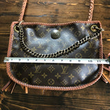 The Peacock - Vintage Monogram Hobo Crossbody in Caramel - Antique Brass Hardware