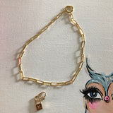 Lock Charm on Gold-Filled Paperclip Necklace with Carabiner