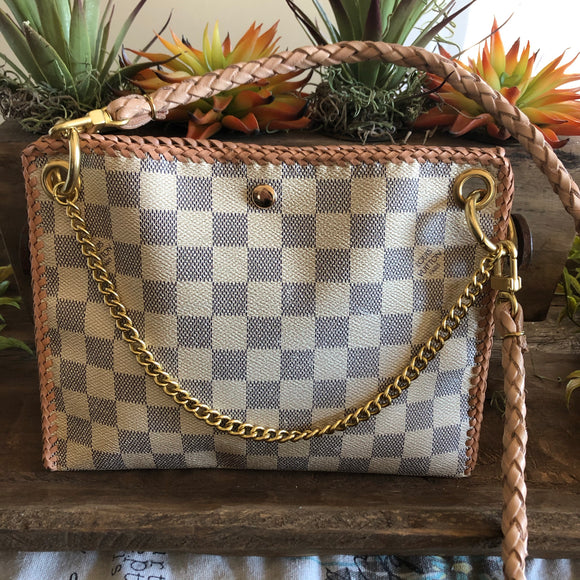 The Nuthatch - Vintage Damier Azur Shoulder Bag with Gold Crossbody Chain