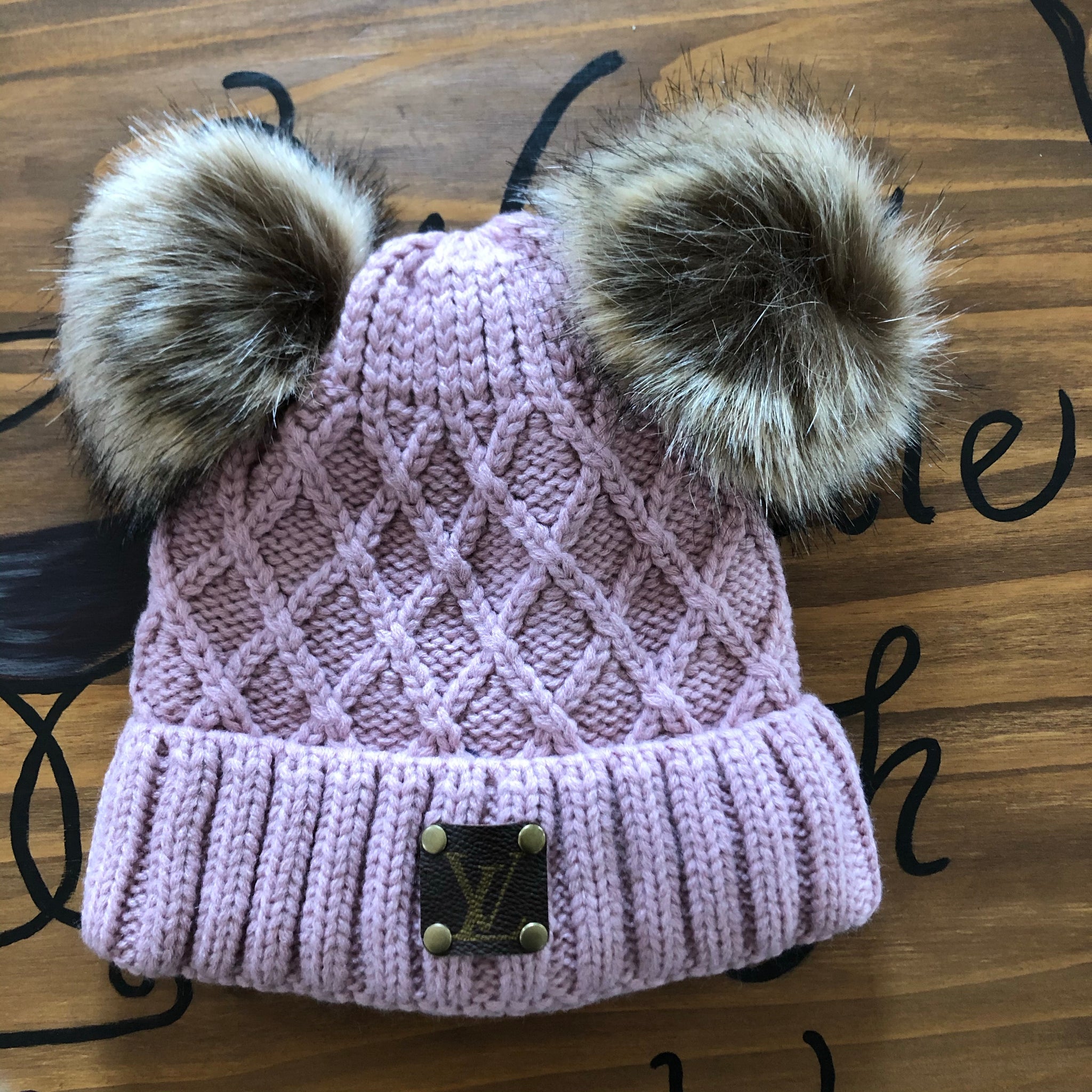 LV Fleece lined Winter Hat With Pom
