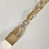 Lock up My Heart Brass Padlock & Quatrefoil Crystal on Paperclip Chain