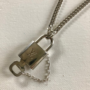 Key to My Heart Silver Padlock Necklace with White GF Cuban Link Chain