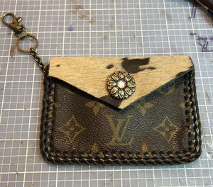 The Chickadee-Cowhide Vintage Card Holder (Monogram Front)