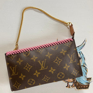 The Junco - Vintage Monogram in Pink Wristlet