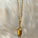 Upcycled Brass Padlock & Key Necklace with Paperclip Chain