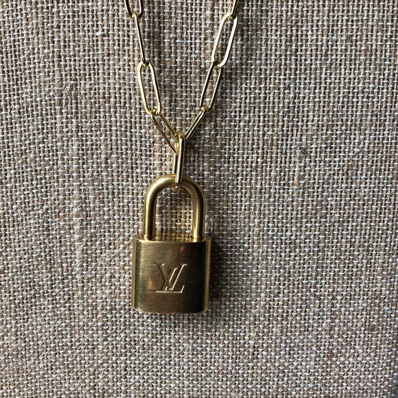 Key to My Heart Brass Padlock Paperclip Chain Necklace