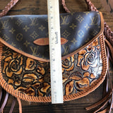 The Peacock Messenger - Vintage Monogram with Caramel Tooled Leather