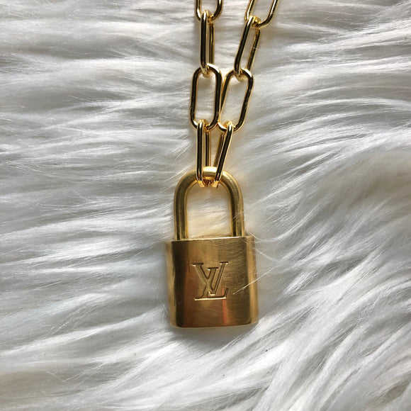 Key to My Heart Brass Padlock Paperclip Chain Necklace