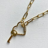 Authentic LV Key on Gold-Filled Paperclip Chain with Heart