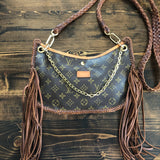 The Peacock - Vintage Monogram Hobo Crossbody/Tote with Fringe