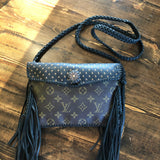 The Fringed Robin - Black/Gold Dot Monogram Crossbody