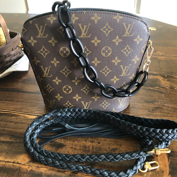 The Finch - Vintage Monogram Black Crossbody with Two Straps!