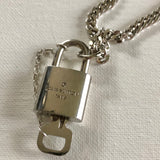 Key to My Heart Silver Padlock Necklace with White GF Cuban Link Chain