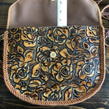 The Peacock Messenger - Vintage Monogram with Caramel Tooled Leather