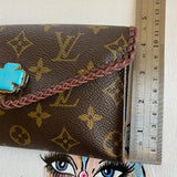 The Junco - Vintage Monogram with Turquoise Wristlet Bag