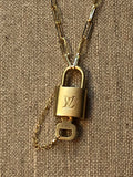 Upcycled Brass Padlock & Key Necklace with Paperclip Chain