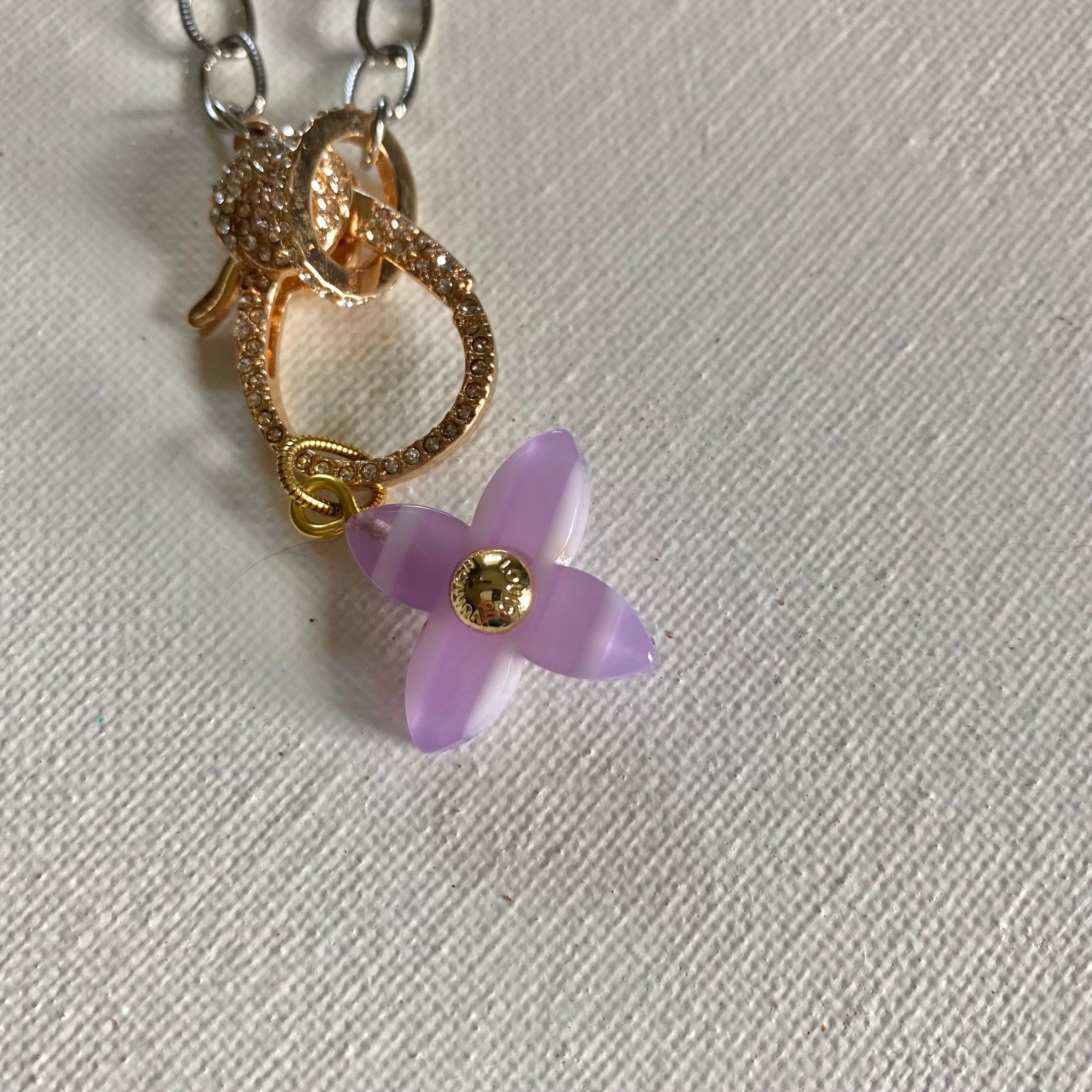 Purple LV Quatrefoil Charm Necklace with fun Rose Gold Clasp – Beauty Bird  Vintage