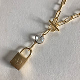 Key to My Heart Brass Padlock & Crystal on Paperclip Chain