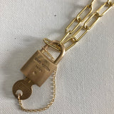 Key to My Heart Brass Padlock Necklace with GF Paperclip Chain