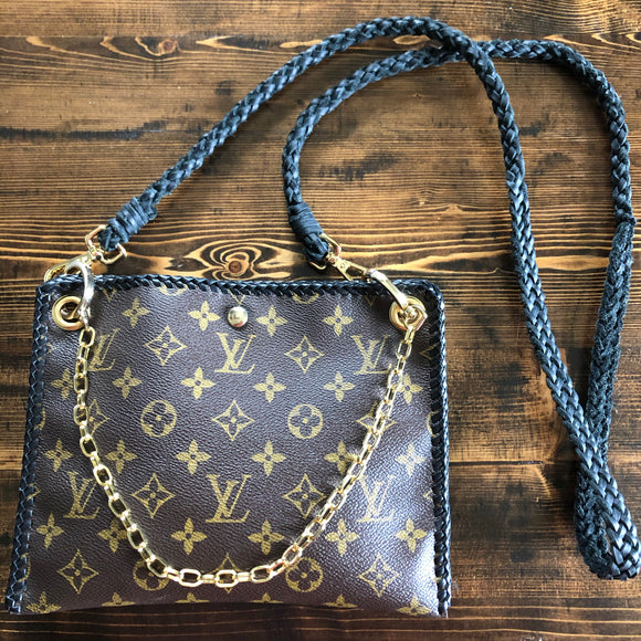 The Nuthatch - Vintage Monogram in Black Crossbody (Gold Hardware)