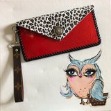 The SHORT Wren - Red/Leopard Vintage Wristlet Bag