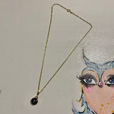 Black LV Button Necklace - Gold Filled Tiny Paperclip Chain