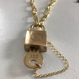 Key to My Heart Brass Padlock Necklace with GF Paperclip Chain