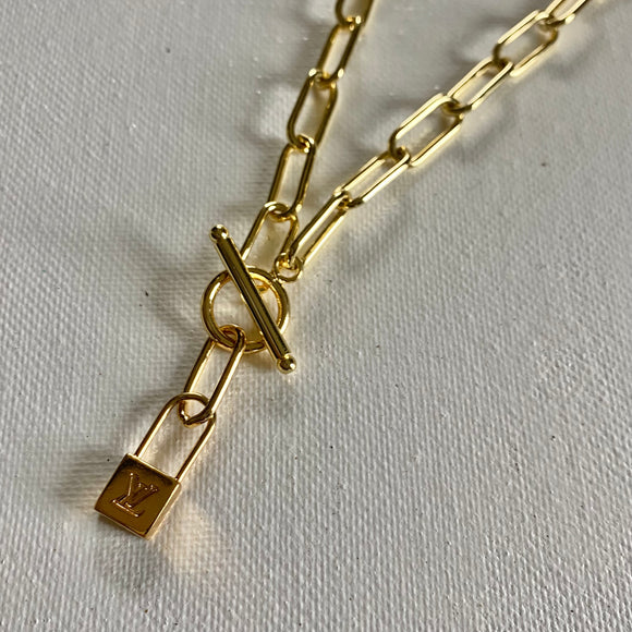 Lock Charm on Gold-Filled Link Chain with Toggle Clasp