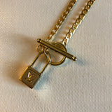 Lock Charm on Toggle Clasp with Gold-Filled Herringbone Chain