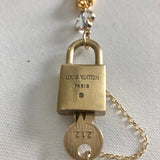 Key to My Heart Brass Padlock & Quatrefoil Crystal on Curb Chain
