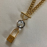 Lock Charm on Gold-Filled Curb Chain with Crystal