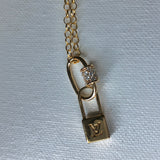 Lock Charm on Dainty Gold-Filled Necklace with Carabiner