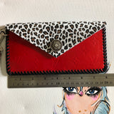 The SHORT Wren - Red/Leopard Vintage Wristlet Bag