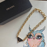 Prada Bag Tag Necklace - Black on Gold-Filled Statement Chain