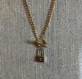 Lock Charm on Toggle Clasp with Gold-Filled Herringbone Chain