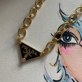 Prada Bag Tag Necklace - Black on Gold-Filled Statement Chain