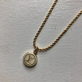 Cream/Gold LV Button Necklace - Gold Filled Rope Chain