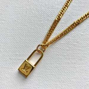 Lock Charm on Gold-Filled Herringbone Chain