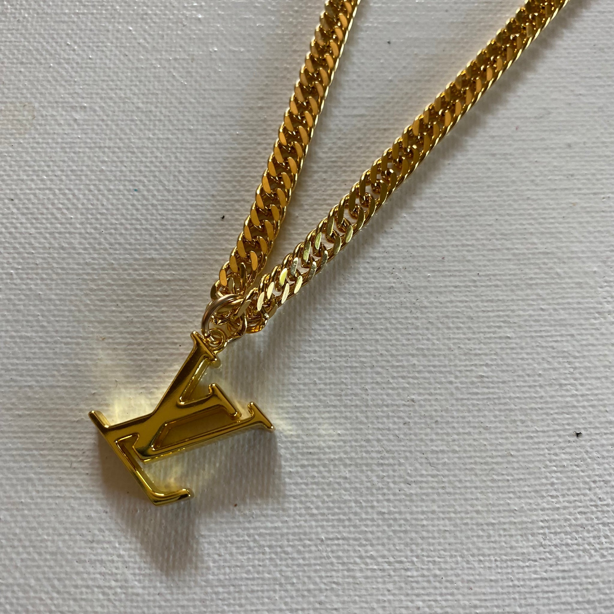 LV Cream Quatrefoil Charm Necklace - Gold Filled Curb Chain