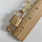 Key to My Heart Brass Padlock Necklace with GF Paperclip Chain