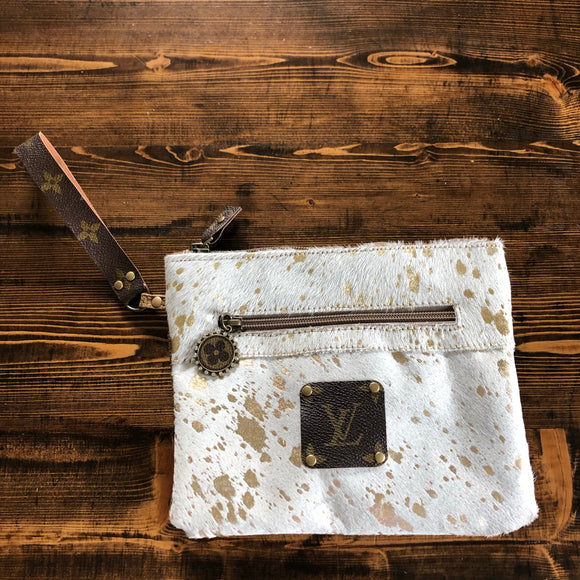 The Mockingbird - Gold Splatter Hair on Hide Wristlet Bag