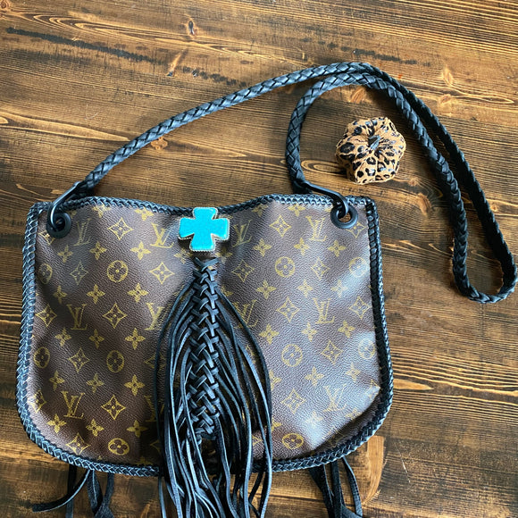 The XL Peacock - Black Monogram Hobo Crossbody - Black Hardware