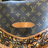 The Peacock Shoulder Bag - Vintage Monogram with Caramel Tooled Leather